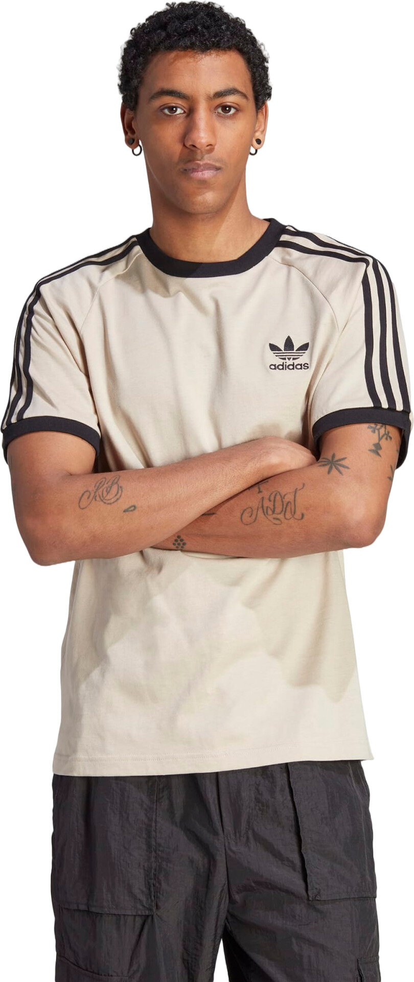 Adidas grey 3 stripe t best sale shirt