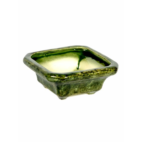 Кашпо для бонсая керамическое Бонсайница квадратное зеленое 1,5л