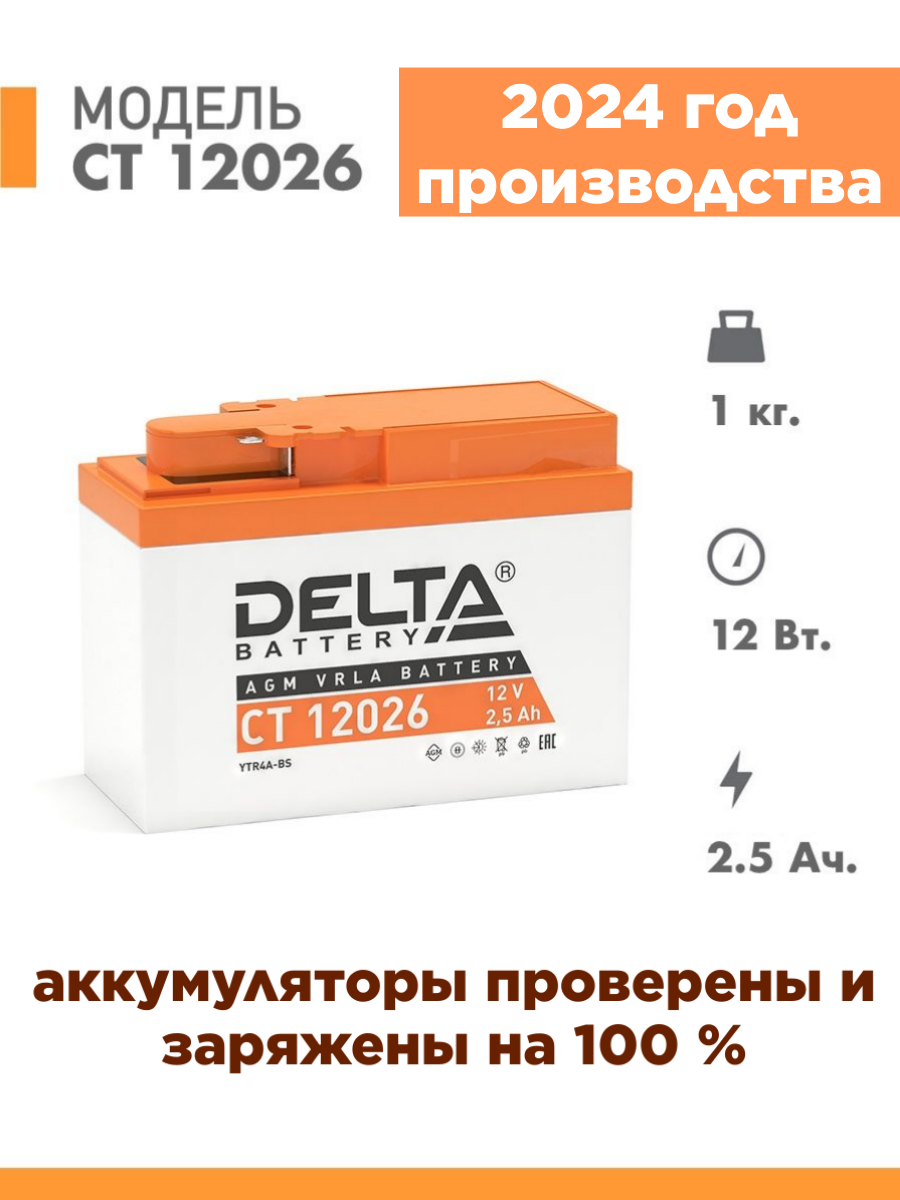 Аккумулятор для мототехники Delta CT 12026 (12V / 2.5Ah) (YTR4A-BS)