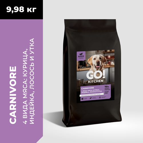 GO KITCHEN CARNIVORE Grain Free 4 вида мяса: курица, индейка, лосось и утка, полнорационный беззерновой сухой корм для пожилых собак всех пород, 9,98 кг