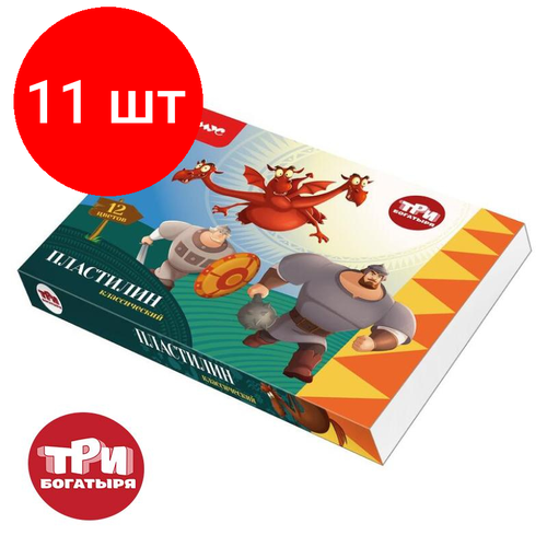 Комплект 11 наб, Пластилин классический Три богатыря наб.12цв 240г