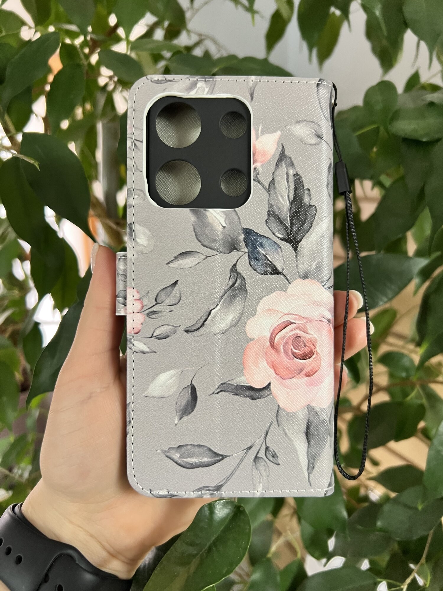 Чехол книжка wallet case на Infinix Note 30i / Инфиникс Ноте 30i с рисунком (Розы на сером) — фото 1