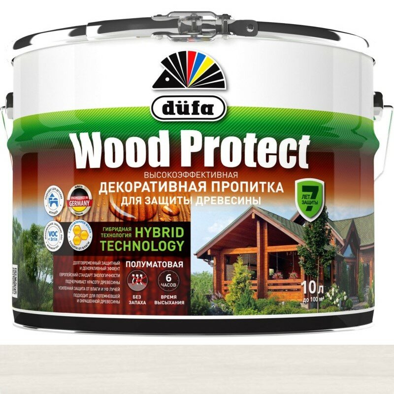 фото Пропитка Dufa Wood Protect для защиты древесины белый 9л