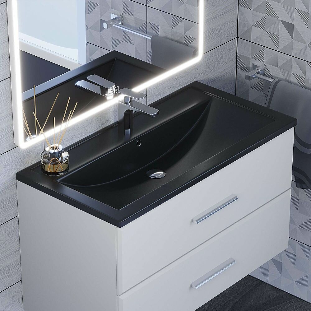 Раковина кварцевая для ванной Uperwood Foster Quartz 90х45,5х17,5 см, черная матовая, уголь