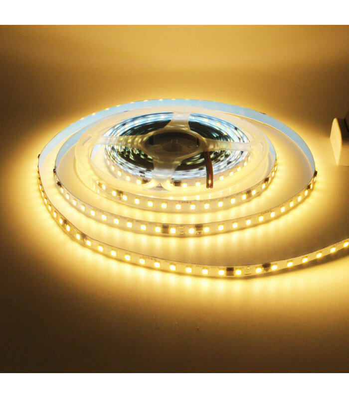 Светодиодная лента SMD 2835 120 диодов/метр 8 мм сверхъяркая 220В AC IP33. Цвет свечения: Теплый белый. Катушка 10 метров