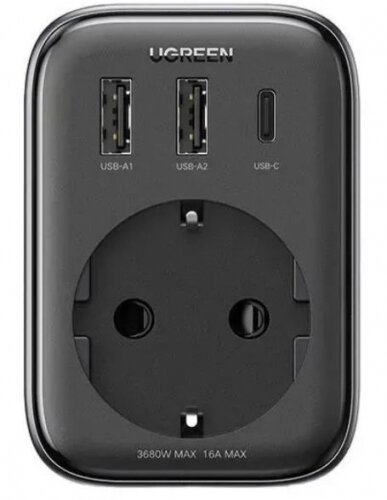 Сетевое зарядное устройство Ugreen CD314 (90613) DigiNest Outlet Extender (1 AC outlets + 30 Вт 2A1C), черный