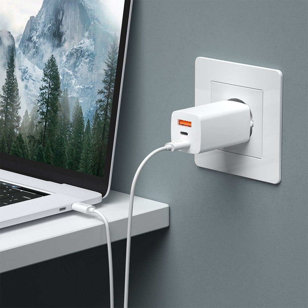 Сетевое зарядное устройство для телефона 2хUSB-C + USB A, PD 3.0, QC 3.0, 65W, белый, Deppa, Deppa 11443 — фото 1