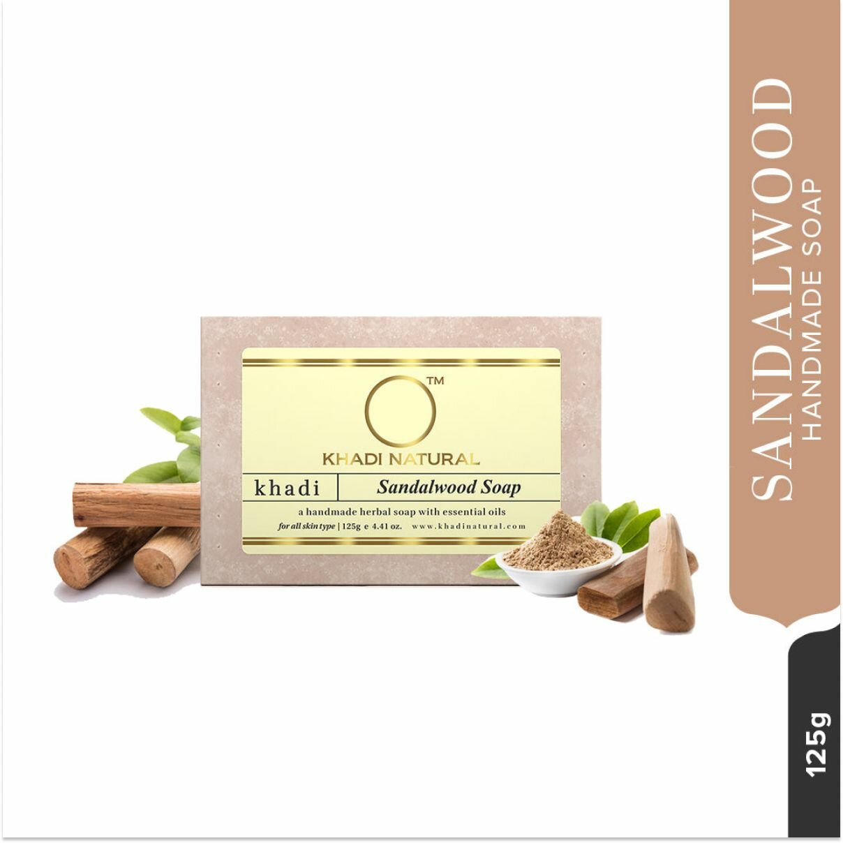 Мыло твердое Khadi Natural туалетное натуральное Сандал (Sandalwood Soap), 125 г