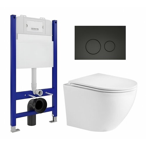 Комплект 3 в 1 инсталляция Enio Tecnico 50 EN8050050 + Подвесной унитаз WeltWasser Merzbach 043 GL-WT + кнопка черная матовая