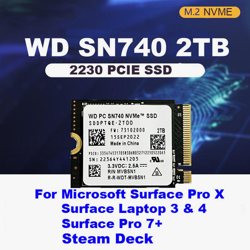 ssd pcie 1024gb western digital pc sn730 nvme 2 ТБ SSD диск M.2 2230 NVME (Western Digital PC SN740), совместимый для steam deck