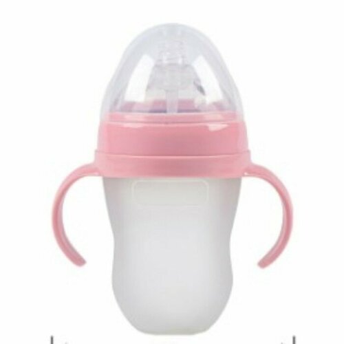 Бутылочка для кормления MB ШГ 70мм 250мл с ручками силиконовая колба цвет розовый 1238₽