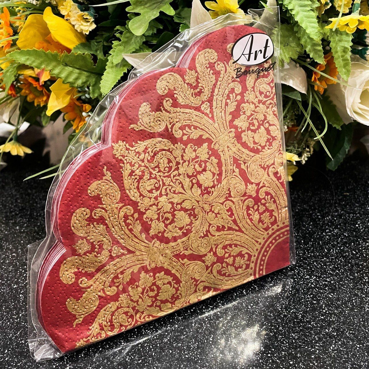 фото Салфетки Desna Круглые Золотой Орнамент на Бордовом