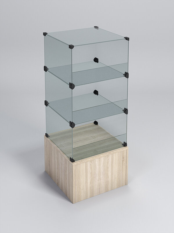 фото Прилавок "КУБ" №4-КО (без стеклянных дверок, передняя стенка - стекло), Дуб Сонома 45 x 45 x 109.4 см (ДхШхВ)