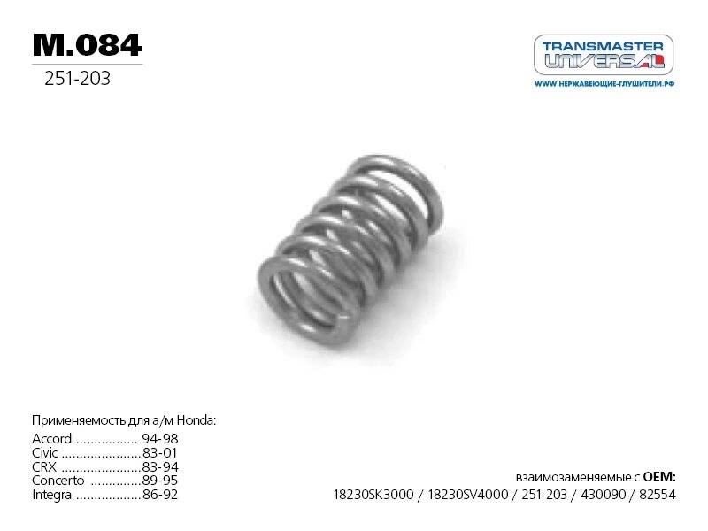 Пружина винтовая коническая Transmaster universal M.084