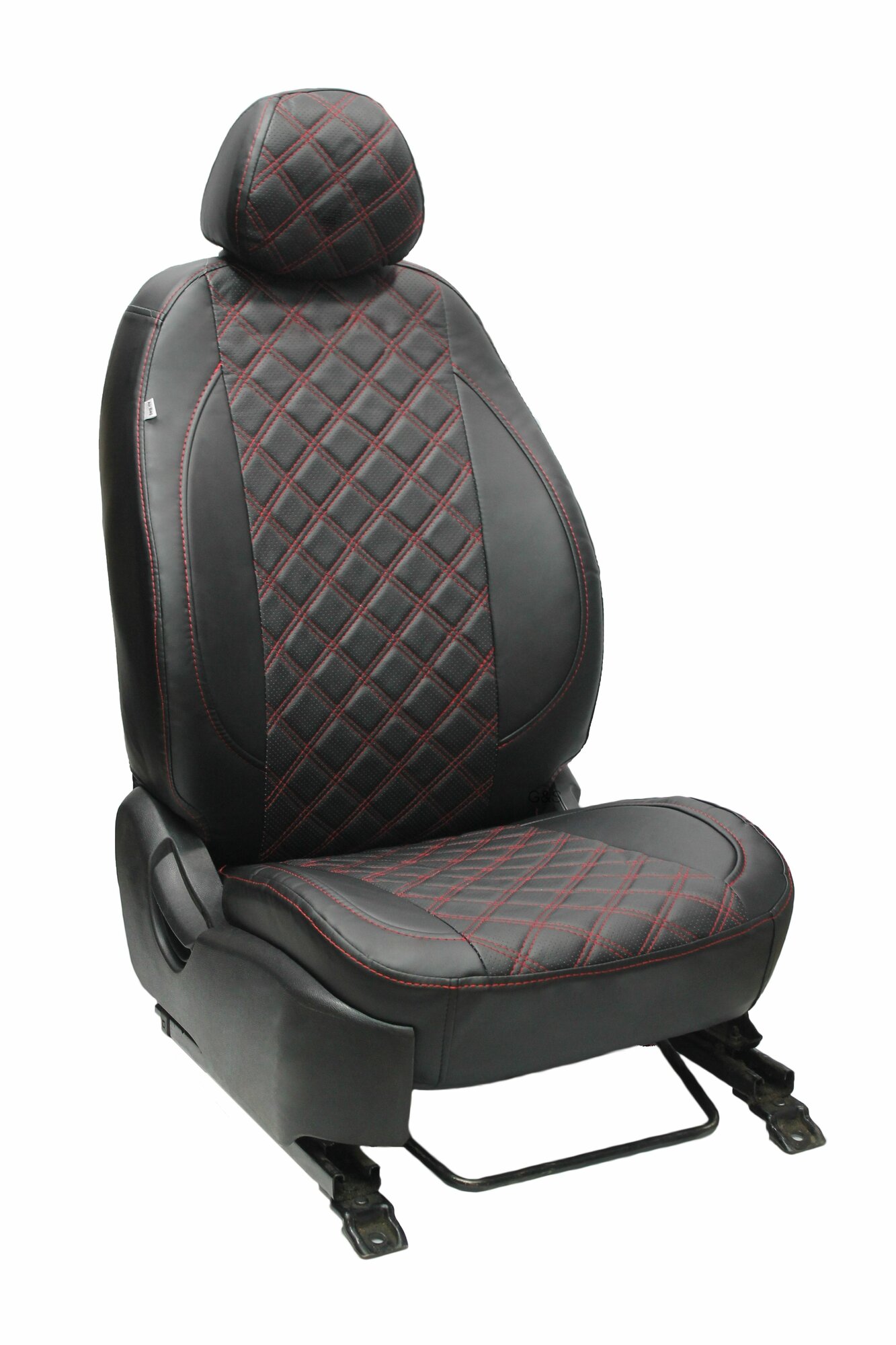 Чехлы для автомобильных сидений комплект Premium на SKODA RAPID (2012-н. в.) седан, авточехлы модельные экокожа, задняя спинка сплошная, черный ромб красная нить (Шкода Рапид)