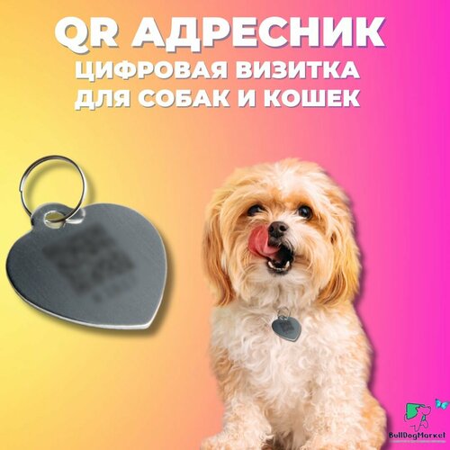 Адресник для собак и кошек с гравировкой QR кода, сердечко адресник с гравировкой для собак и кошек