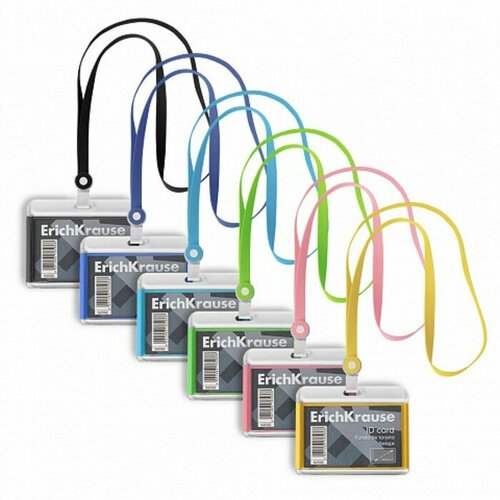 Бейдж горизонтальный 85 х 54 мм ErichKrause акриловый корпус силиконовая лента микс комплект из 9 шт 502₽