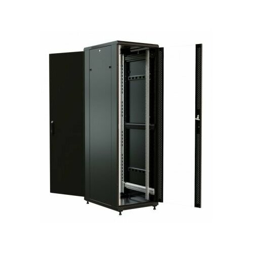 Шкаф WRLINE серверный (WR-TT-2268-AS-RAL9004) напольный 22U 600x800мм пер. дв. стекл задн. дв. стал. лист 2 бок. пан. 800кг черный 710мм 1166мм IP20 сталь