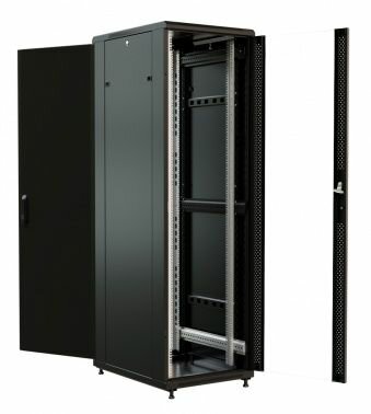 Шкаф WRLINE серверный (WR-TT-2268-AS-RAL9004) напольный 22U 600x800мм пер. дв. стекл задн. дв. стал. лист 2 бок. пан. 800кг черный 710мм 1166мм IP20 сталь