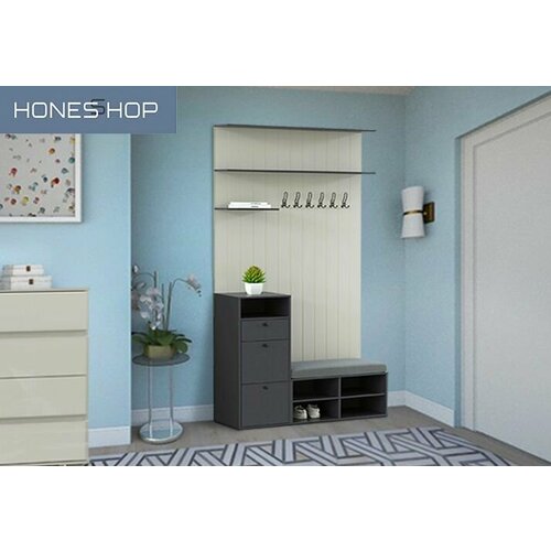 Прихожая Тафт 10 ЛДСП корпус черный шагрень, фасад черный шагрень/бежевый, 110х50х230