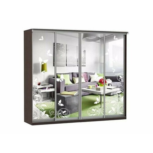 Шкаф купе Модерн 2362х600 4-х дверный 3-х секционный зеркальный с пескоструем 4 венге 130144₽