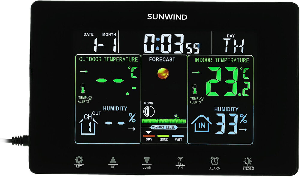 Погодная станция SunWind SW-WSH160-COLOR черный