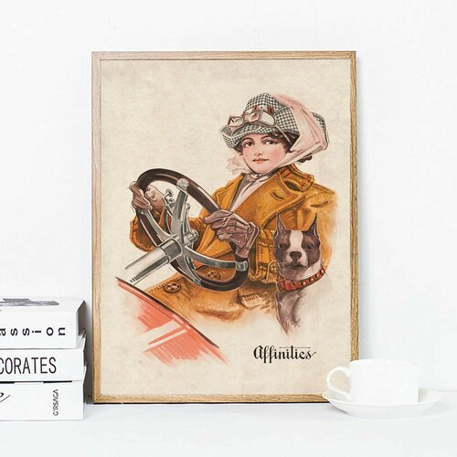 Винтажный постер Женщина за рулем, размер A3, без рамы