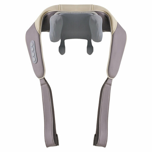 Массажер для шеи и плеч электрический KZ0310, с 6 роликами, щипковым механизмом и ИК прогревом, беспроводной, бежевый с коричневым