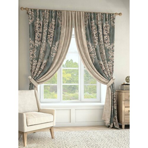 Комплекты штор AT HOME / шторы в комнату 225х280 см / Вэлиос (зеленый)