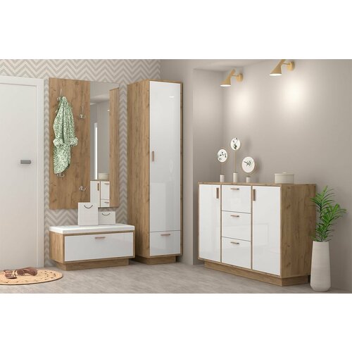 Комплект мебели для прихожей Эго МС композиция 9 Дуб Крафт ЗолотойБелый Глянец 34731₽