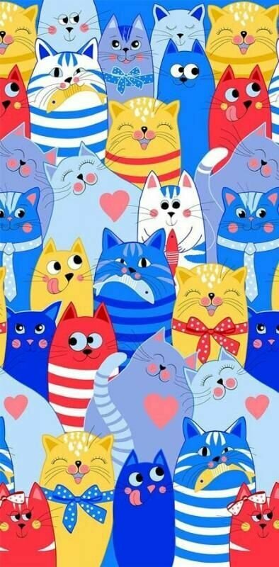 фото Полотенце вафельное банное пляжное Разноцветные котики 80*150 см