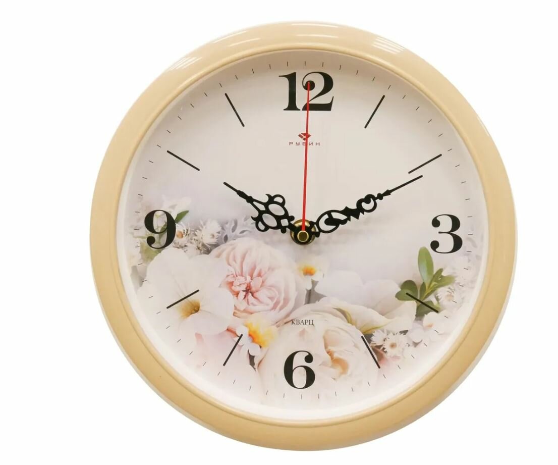 Часы настенные Рубин 2222-352, Цветы, корпус бежевый