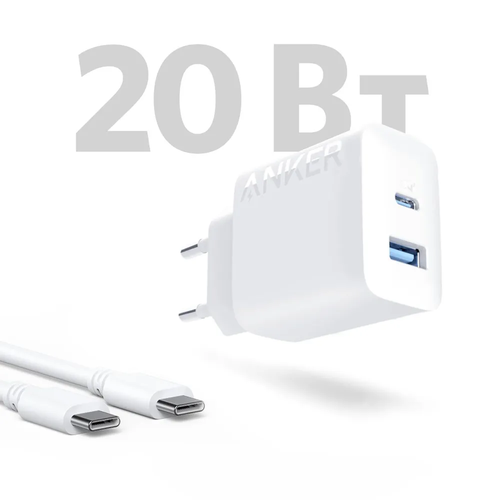 Сетевое зарядное устройство Anker 312 USB-C/USB-A 20W с кабелем 1.5м белый (B2348)