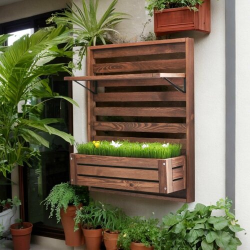 Ящик навесной деревянный для цветов и растений Эпларо для хранения на балкон в сад в прихожую венге 2272₽