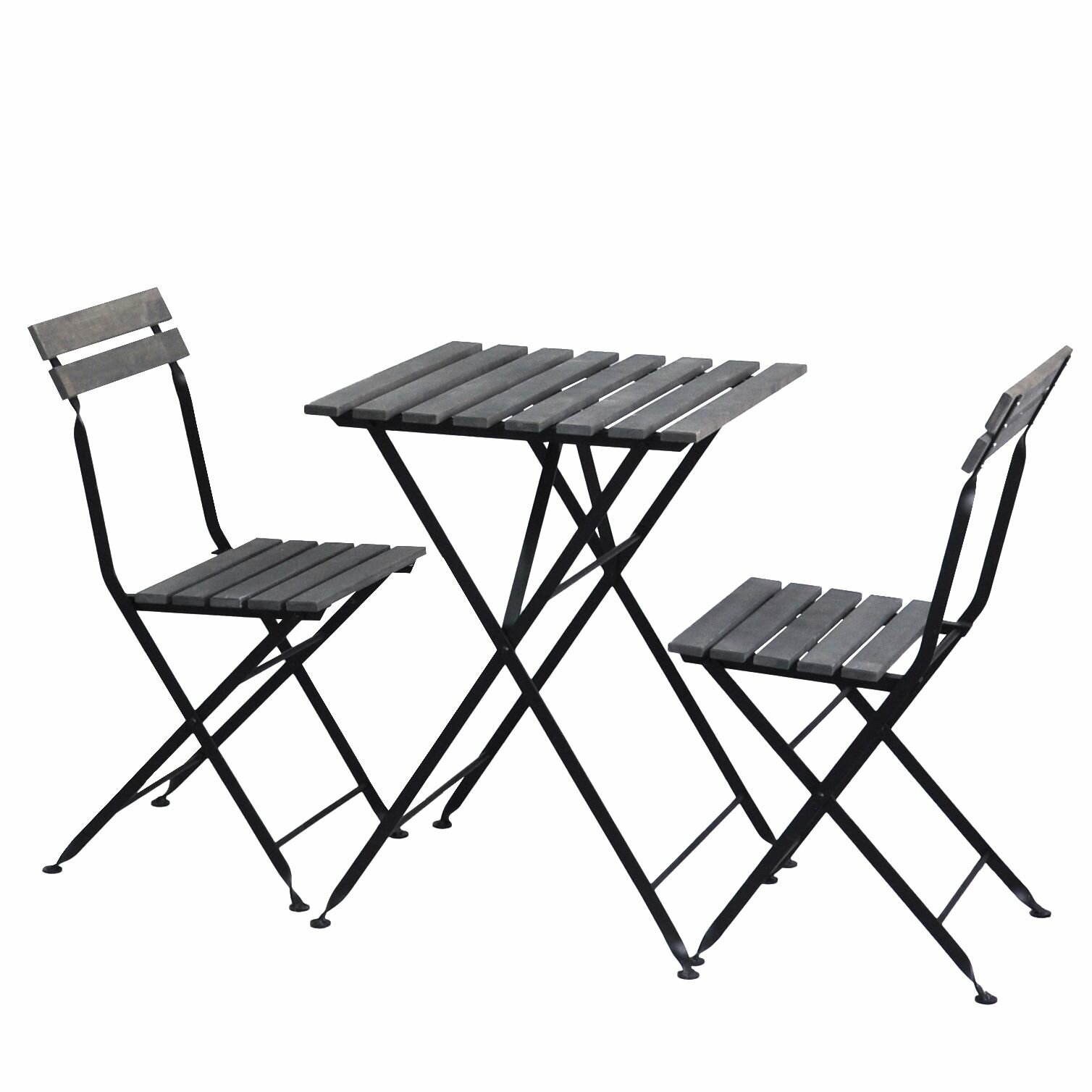 Стол раскладной 55х54х73, и 2 стула 39х28х79, Тэрно, кухонный, садовая мебель комплект, деревянные, графит, Dipriz