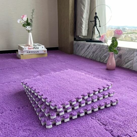 фото Коврик-пазл с мягким ворсом, теплый, для зимы, 30х30х1см, 10 шт, Фиолетовый