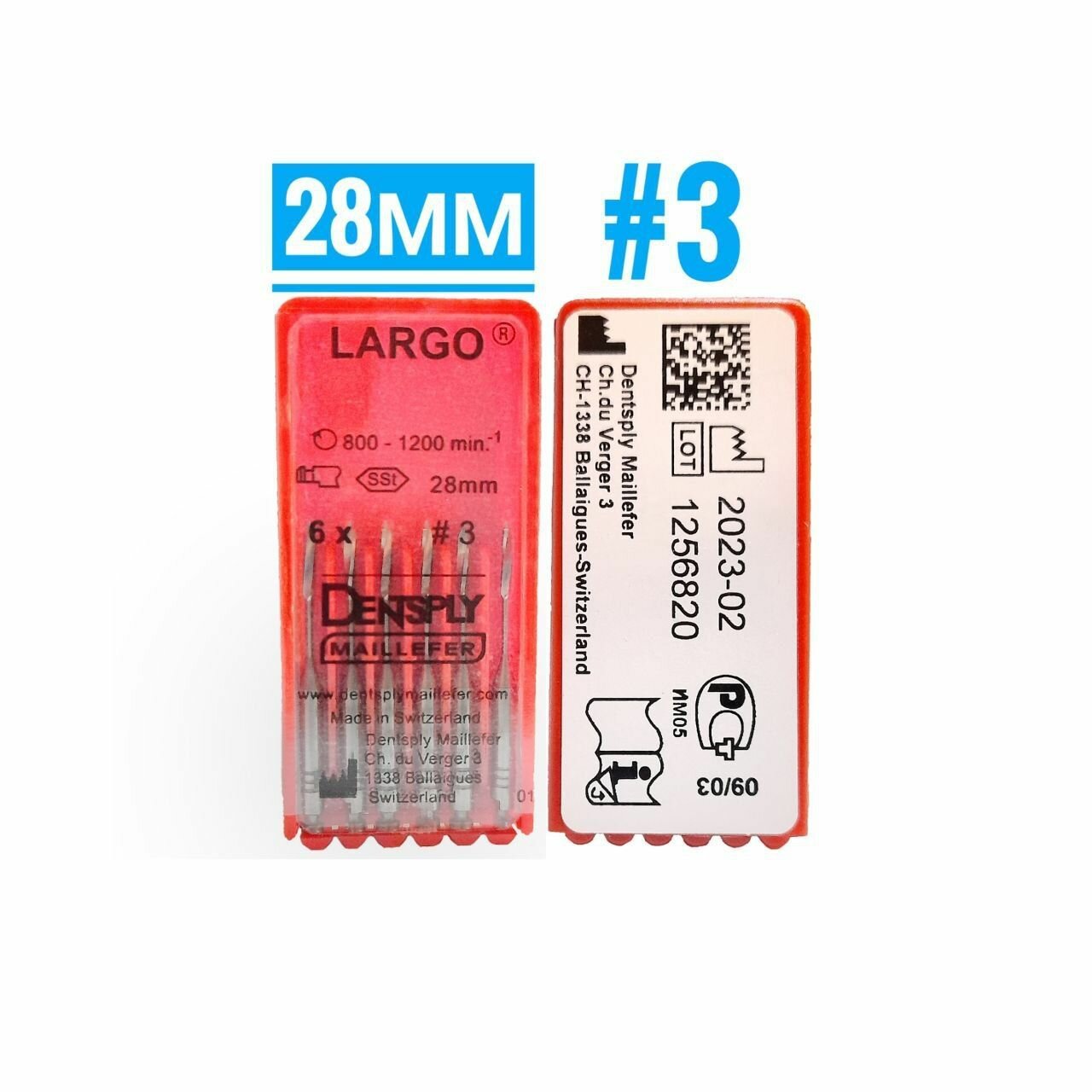 фото Dentsply Maillefer Peeso reamers (Largo) (развертка корневая) №3 (28ММ) уп 6 ШТ (Набор 2 уп)для углового наконечника, удлиненную рабочую часть, переходит в жесткий стержень, Incidental.