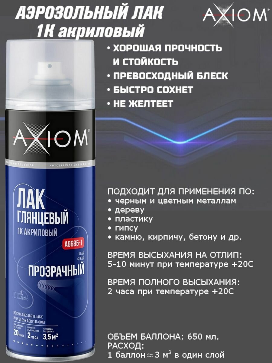 Лак универсальный AXIOM акриловый 1К глянцевый 650мл. Аэрозоль /A96851