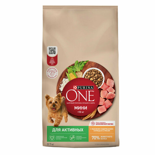 Purina One Мини "Активная" для собак мелких пород Курица, 7 кг.