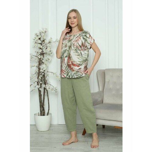 Пижама NICOLETTA, размер 44, зеленый женский свитшот с длинным рукавом винтажная свободная блузка с цветочным принтом и круглым вырезом повседневная осенняя уличная одежда