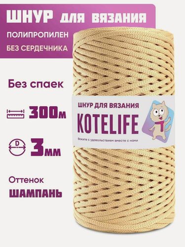 Изображение товара Шнур для рукоделия, вязания 3мм 300м, круглый, Шампань, полипропилен