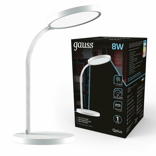 Светильник настольный Gauss Qplus GTL503 8W 4000K белый диммируемый USB 7664₽