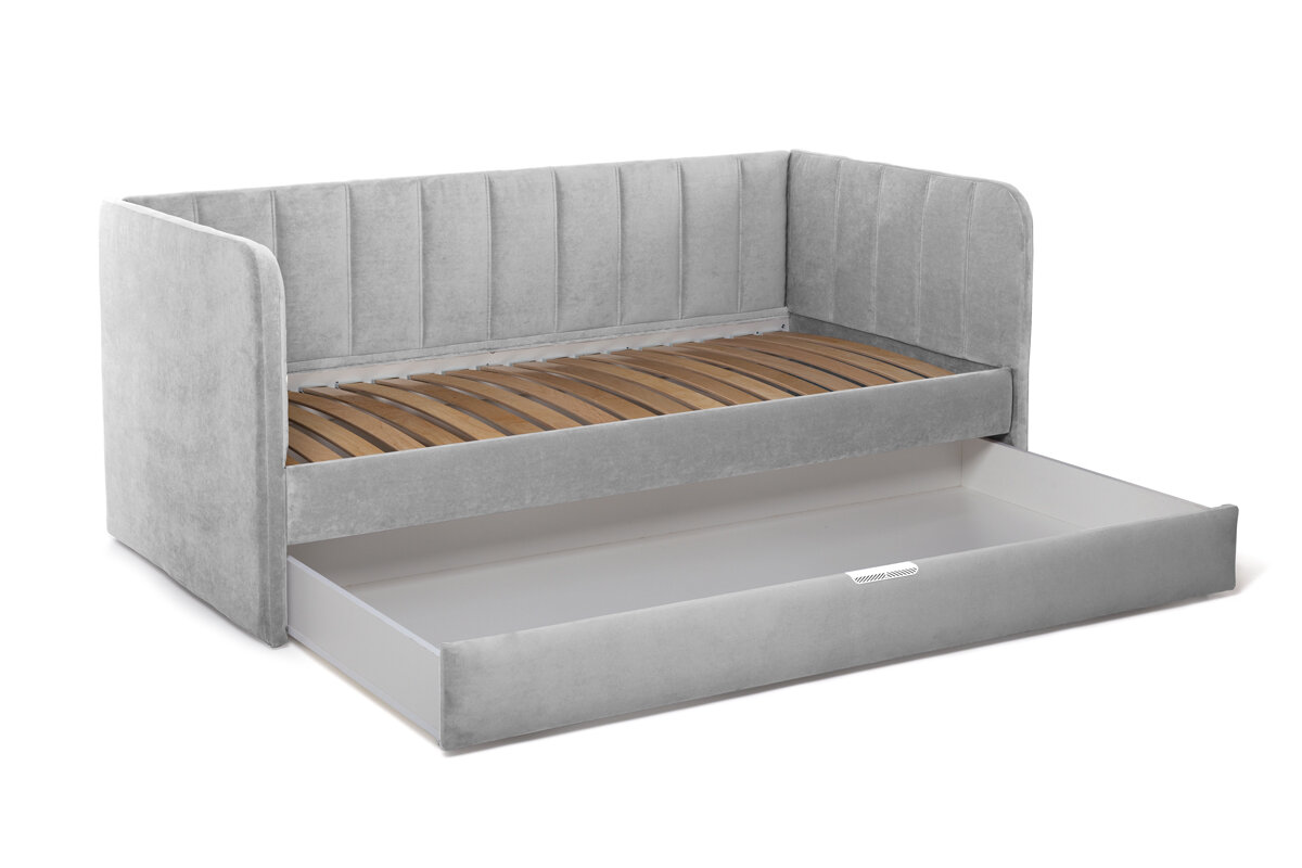 Futuka Kids Диван-кровать Crecker Teddy 314 с ящиком для белья (дополнительным спальным местом)+ бортик- ограничитель, цвет светло-серый, 180x90 см.