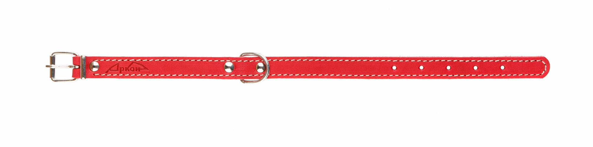 Ошейник аркон кожаный для собак с подкладом, декоративная строчка, красный (26-34 см/16 мм)
