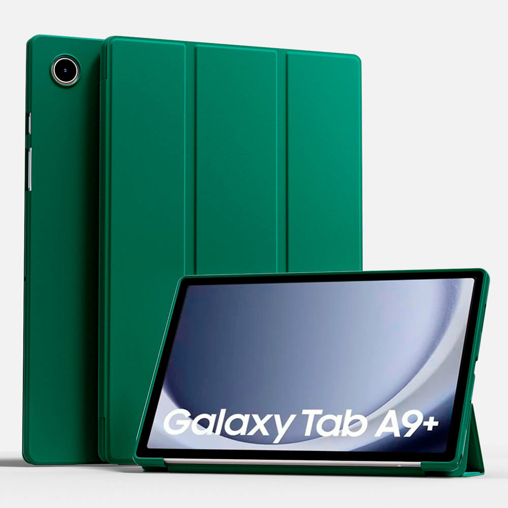 Чехол для планшета Samsung Galaxy Tab A9 Plus 11 дюймов (SM-X210/X216), из мягкого силикона, трансформируется в подставку (темно-зеленый)