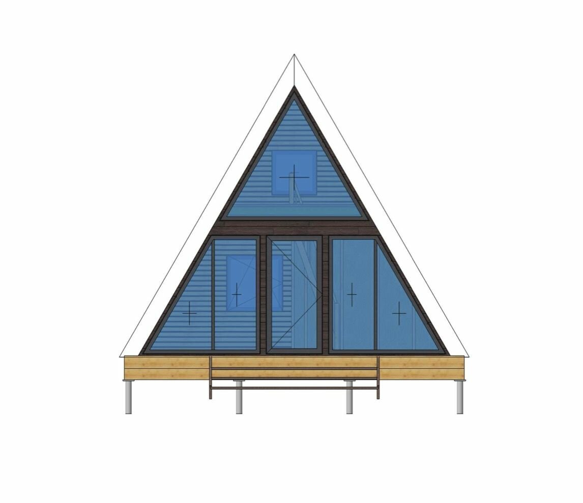Готовый проект каркасного дома А-фрейм 6х7 + терраса