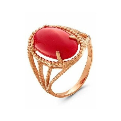 Кольцо Anikom, искусственный камень, коралл, размер 16.5, красный, золотой