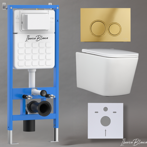 Iberica Blanca Комплект 3 в 1 инсталляция унитаз торнадо безободковый белый TOLEDO ALTO IB TLA2341B1 клавиша смыва шампаньзолото глянцевый пластик ESTI-O IB B082006001 IBERICA BLANCA 32070₽