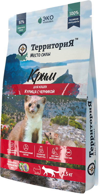 ТерриториЯ "Крым" с курицей и черникой сухой корм для взрослых кошек 1,5кг