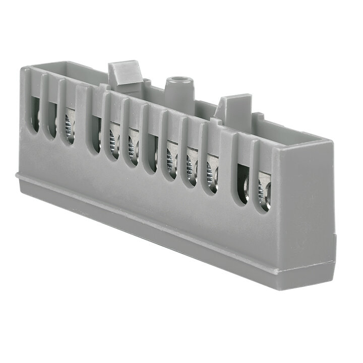 фото Шина "L" (фаза) 12 отверстий 6х9 мм на DIN-рейку изолированный корпус (серый) PROxima sn0-63-12-is EKF